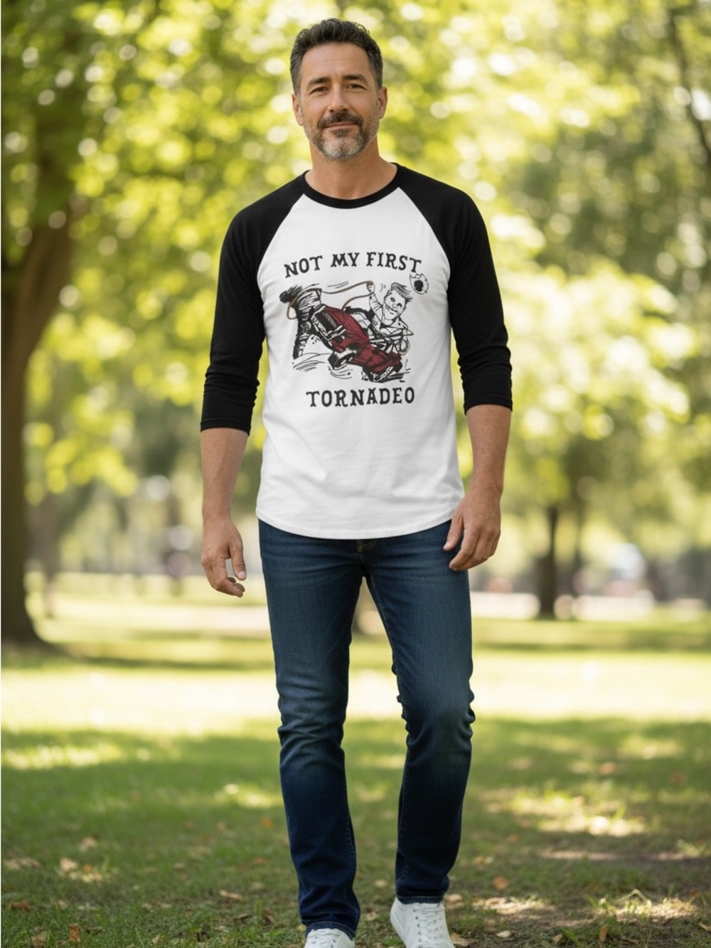 Men's Black & White Funny Joke Tornado Raglan Graphic Baseball Tee Size XL